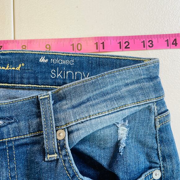 7 For All Mankind The Relaxed Skinny Torn Distressed Blue Denim Y2K Jeans 25 - Picture 9 of 13